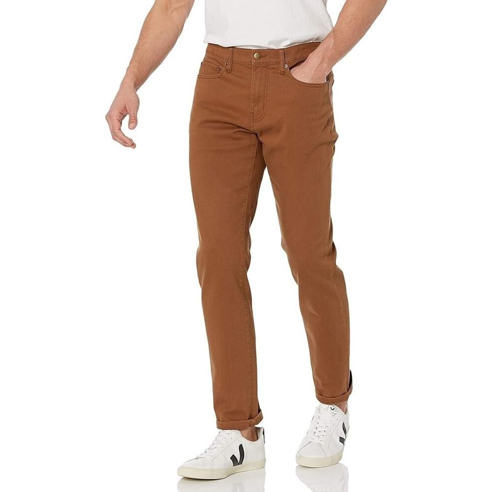 Amazon Essentials Jeans Mens 42x30 Brown Slim Fit‎ Stretch Denim Pants Casual